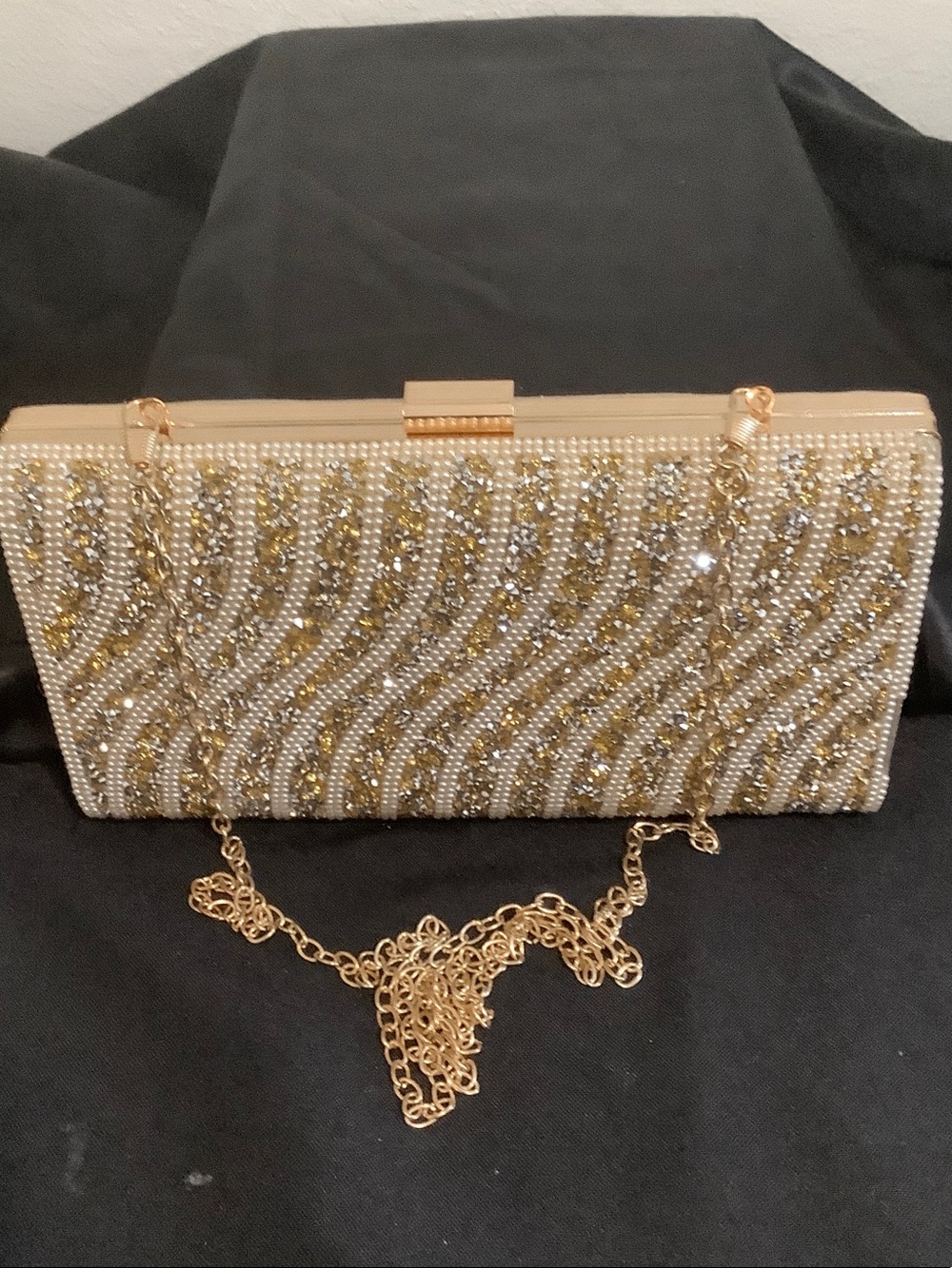 Elegant Crystal Embellished Gold Evening Clutch